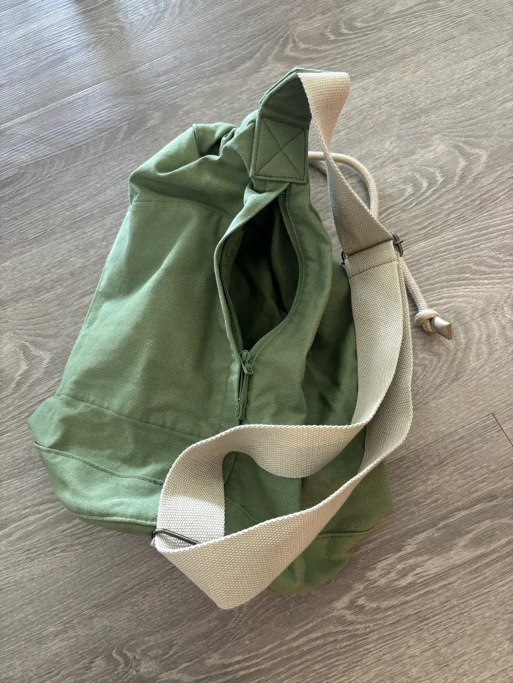 JWA Uniqlo Green Drawstring Sling Backpack with Beige Strap